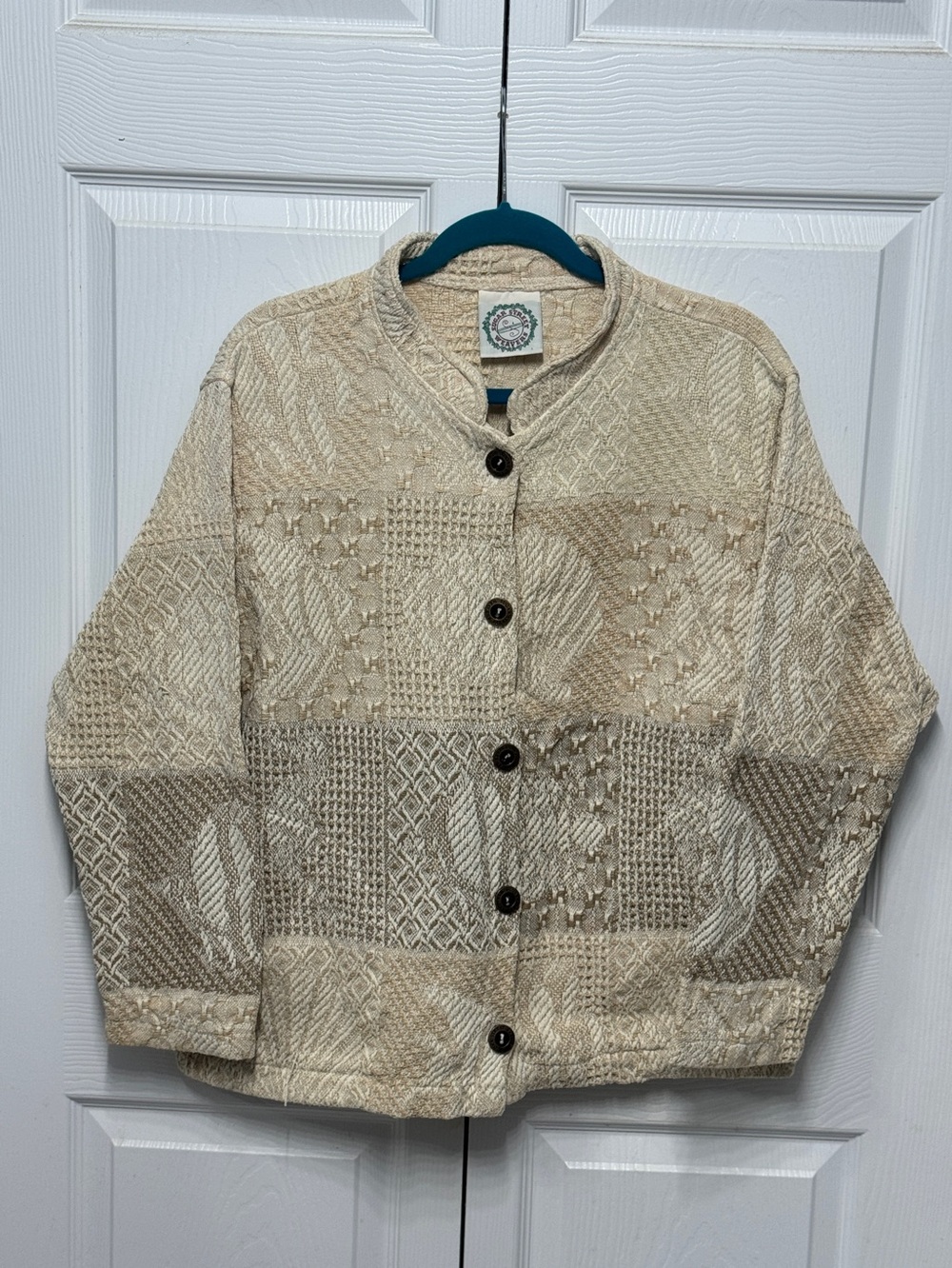 Vintage Patchwork Cream Teddy Jacket with Button Front